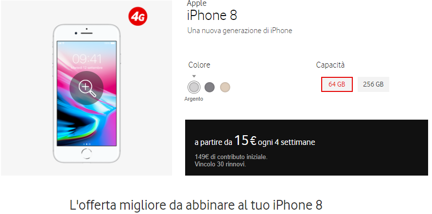 Apple iPhone 8 a rate con Vodafone