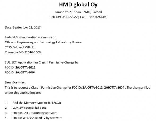 Nokia 8 - 6GB di RAM e 128GB di storage interno - certificazione FCC