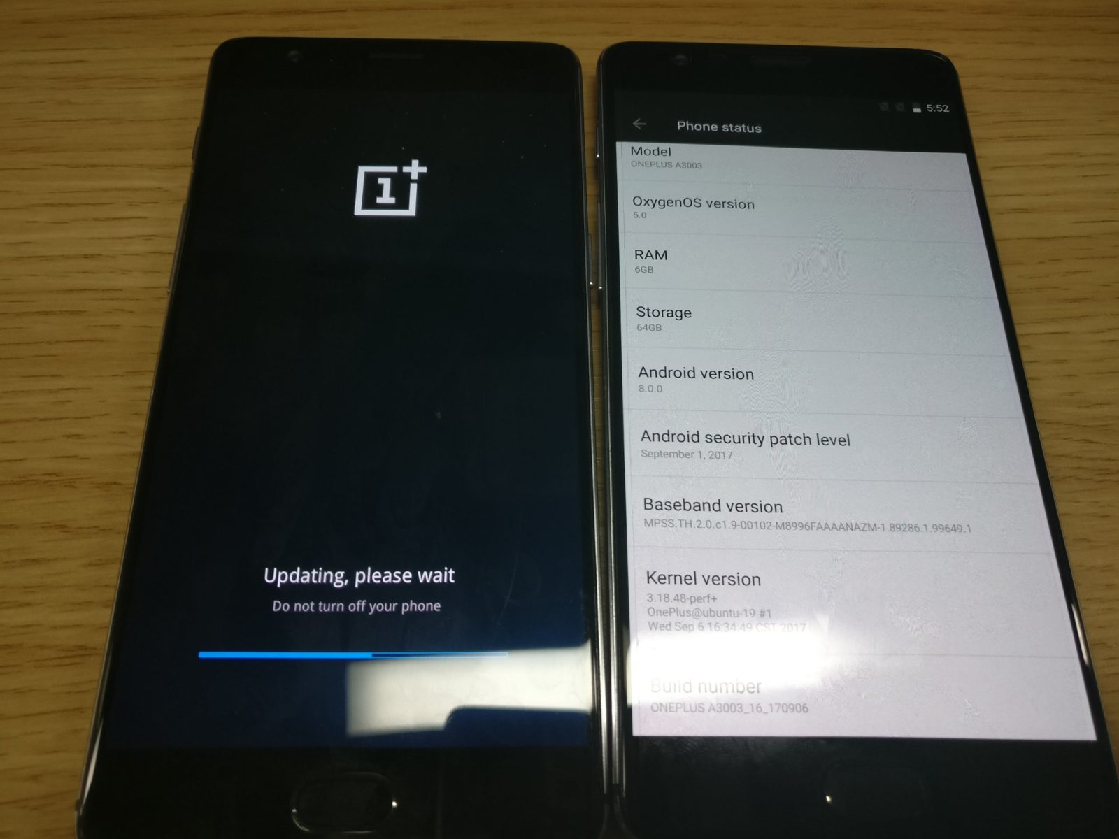 OnePlus 3 con Android 8.0 Oreo