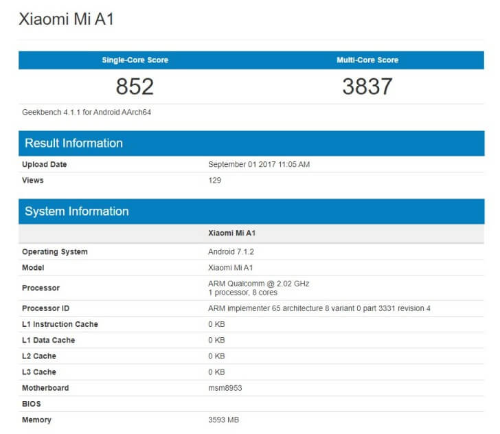 Xiaomi Mi A1 - Geekbench