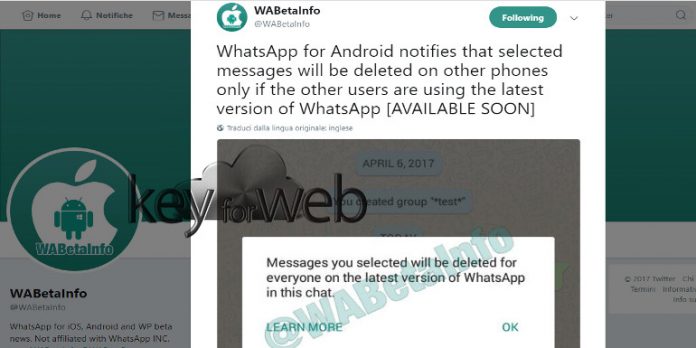 Cancellare messaggi WhatsApp inviati