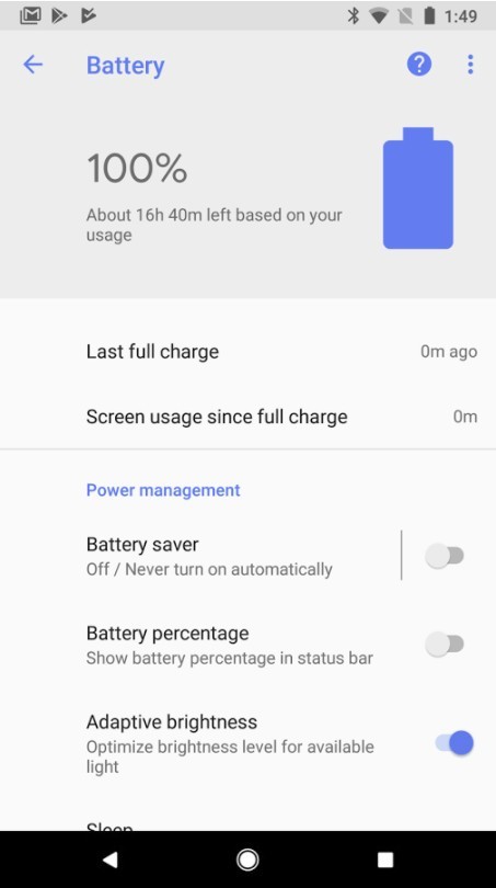applicazione Batteria di Android Stock