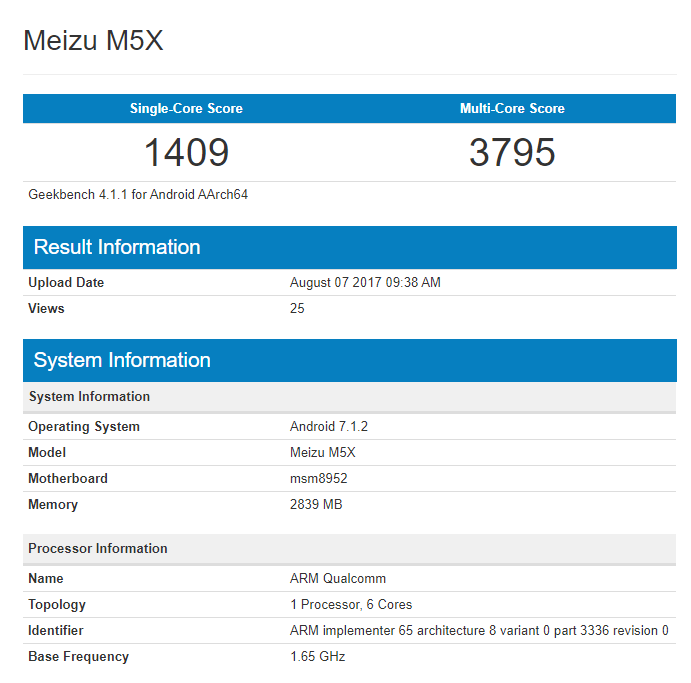 Meizu M5X - Geekbench
