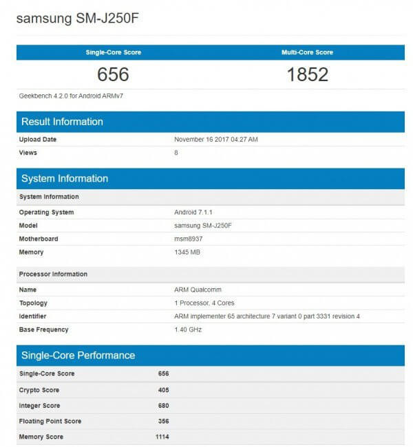 Galaxy J2 Pro (2017) - SM-J250F - Geekbench