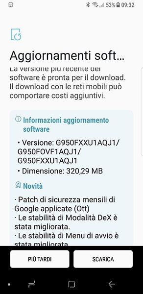 Galaxy S8 Vodafone - aggiornamento patch di ottobre