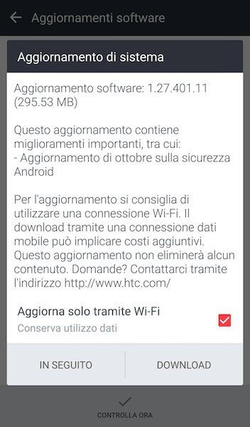 HTC U11 - aggiornamento patch di sicurezza di ottobre