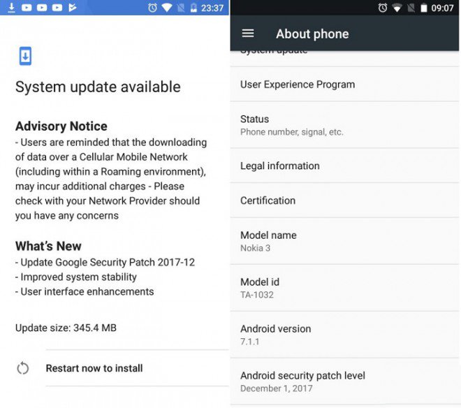Nokia 3 - aggiornamento patch sicurezza dicembre 2017