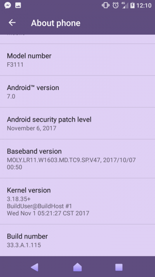 Sony Xperia XA - aggiornamento patch sicurezza novembre 2017