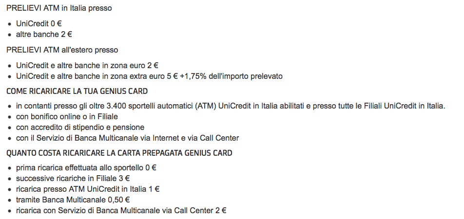 costi unicredit