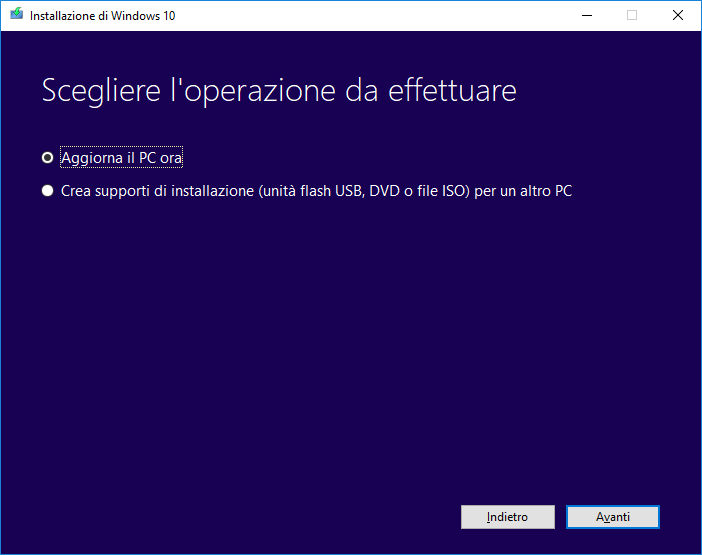 Aggiornamento Windows 10