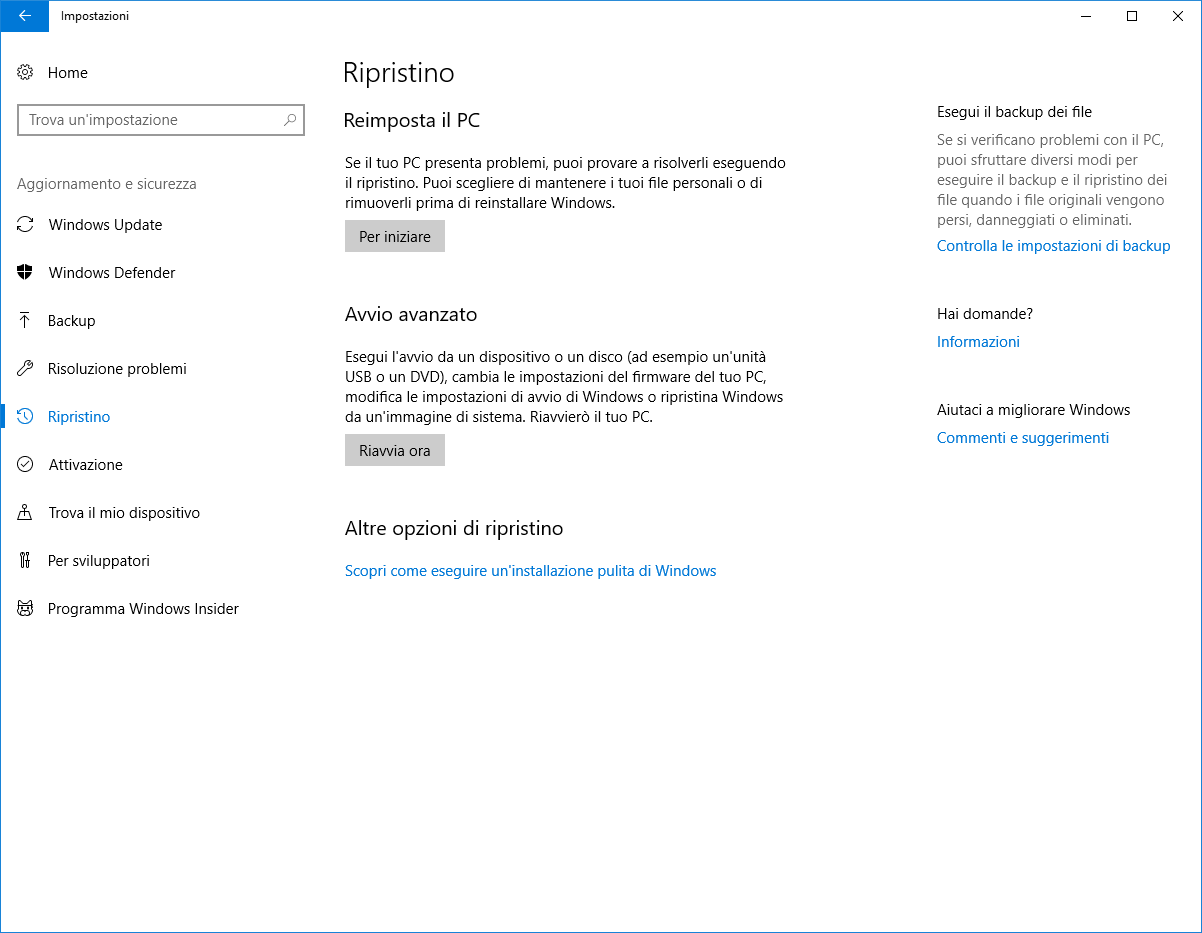 Ripristino Windows 10