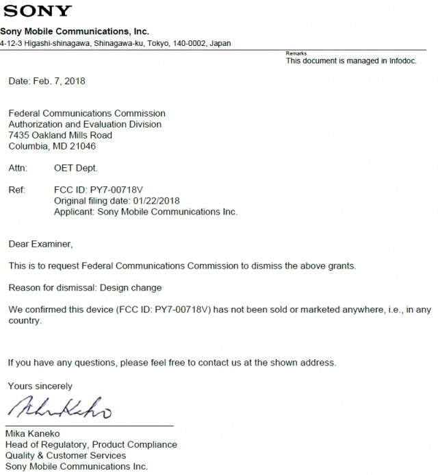 Sony cambia design FCC