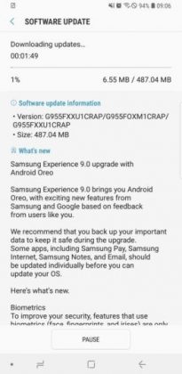android 8.0 Oreo per Galaxy S8 Plus