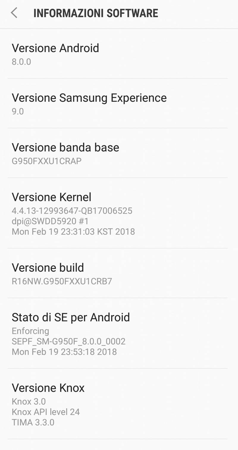 oreo per galaxy s8