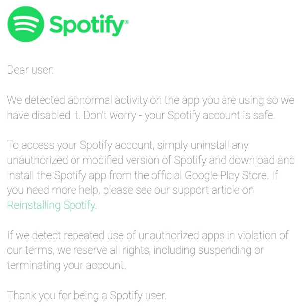 avvertimento Spotify