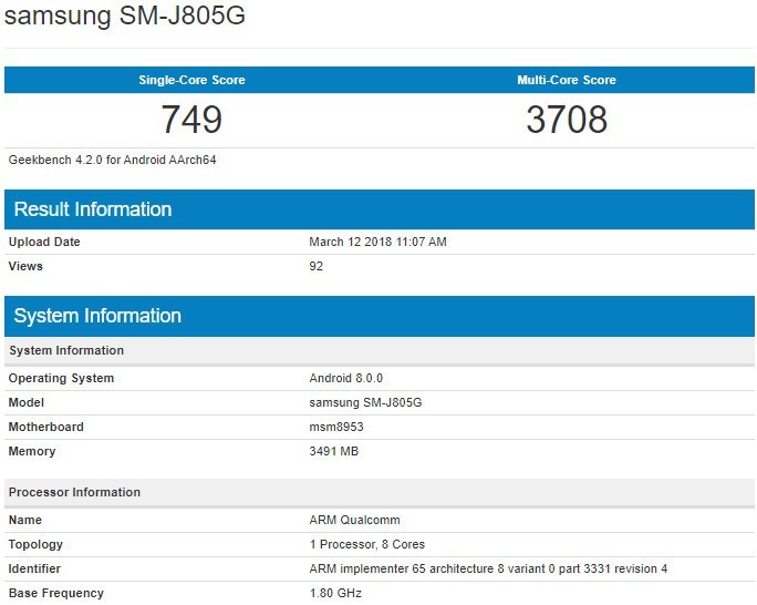 benchmark Galaxy J8 Plus