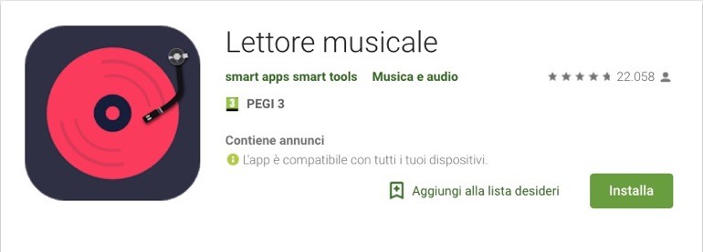 La app Lettore musicale