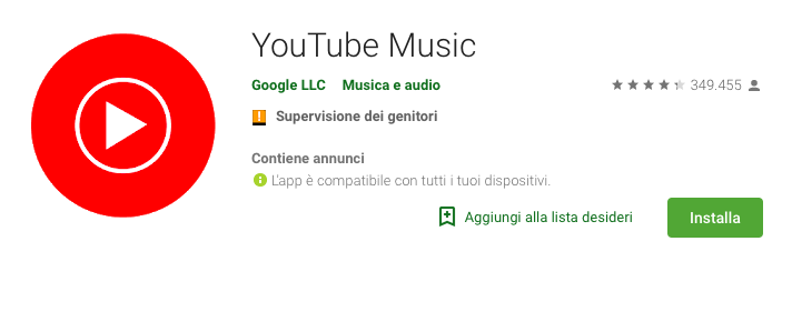 YouTube Music sul Google Play Store 
