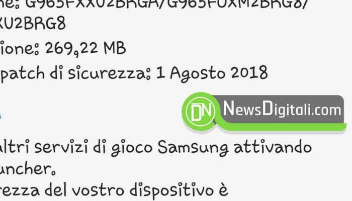 Samsung Galaxy S9 patch di sicurezza agosto