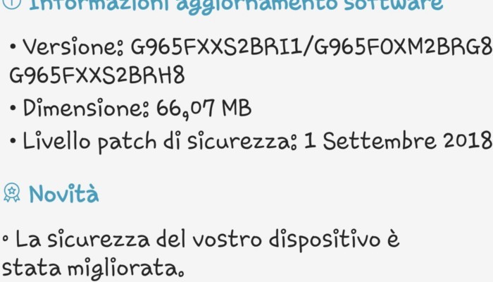 Samsung Galaxy S9 patch settembre