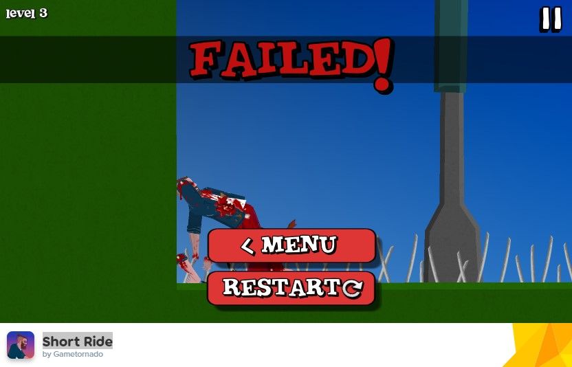 Terzo quadro fallito del gioco short Ride Short Ride