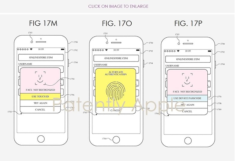 Brevetto Apple che mostra in funzionamento del nuovo Touch ID combinato con il Face ID
