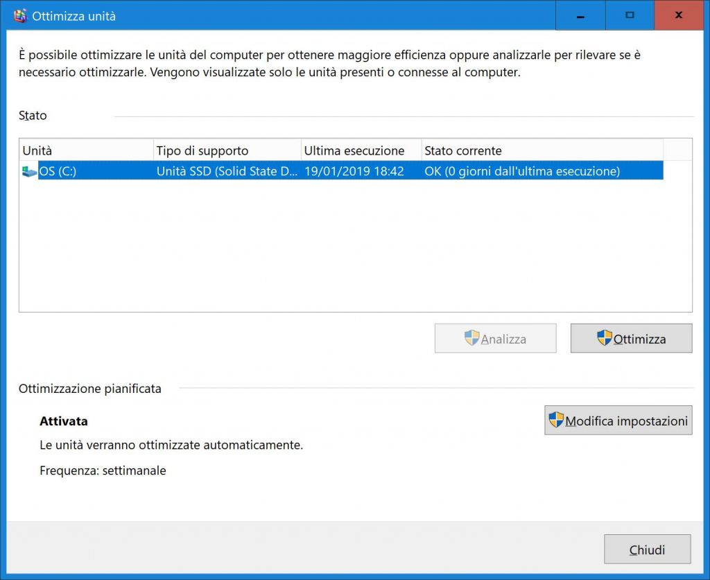 Utilità di deframmentazione e ottimizzazione disco di windows 10 Utilità di deframmentazione e ottimizzazione disco di windows 10