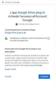 Immagine di conferma autorizzazioni accesso Account Google